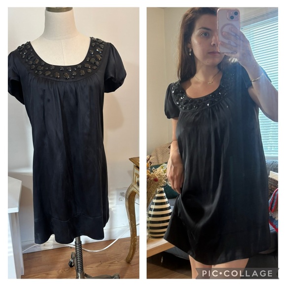 Mac & JAC Vintage Y2K Babydoll Bling Collar Silk Dress SZ 2 - Picture 2 of 7